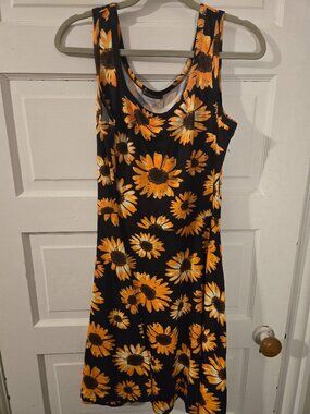 Fensace Sunflower Print Sleeveless Fit & Flare Skater Dress - Size Large